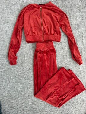 Women's Red Velvet Track Pants & Zip Jacket Set